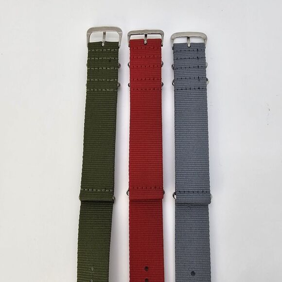 3X 22MM Nylon Canvas Watch Band 1 Piece Strap Green‎ Red Gray Men's Watch Band - Picture 5 of 7